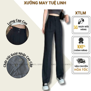 Quần tây nữ ống suông rộng cạp cao 7cm có 2 khuy kèm túi vải gold Nhật mềm đẹp không nhăn (M868) CTM