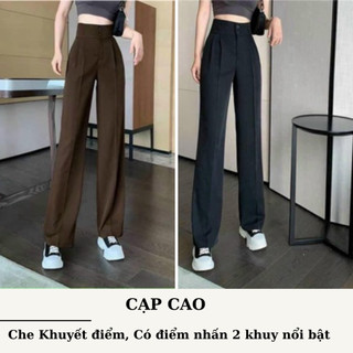 Quần tây nữ ống suông rộng cạp cao 7cm có 2 khuy kèm túi vải gold Nhật mềm đẹp không nhăn (M868) CTM