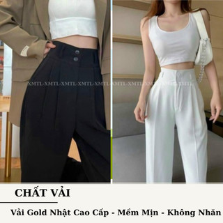 Quần tây nữ ống suông rộng cạp cao 7cm có 2 khuy kèm túi vải gold Nhật mềm đẹp không nhăn (M868) CTM