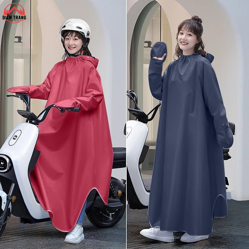 Áo mưa trùm đi xe không xẻ tà có kính chắn nước phong cách Nhật Bản vải dày cao cấp chống thấm tốt  ( Hàng Đẹp )