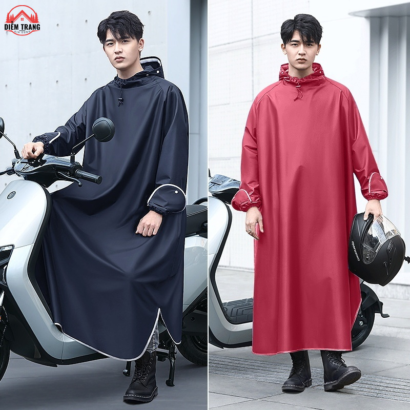 Áo mưa trùm đi xe không xẻ tà có kính chắn nước phong cách Nhật Bản vải dày cao cấp chống thấm tốt  ( Hàng Đẹp )