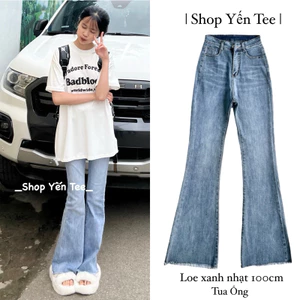 Quần jeans ống loe xanh nhạt ống tua , quần đi hoc Yến Tee ,quần jeans nữ chất mềm,co dãn tốt