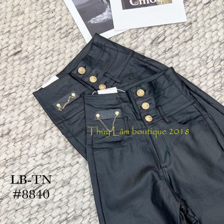 Quần da dáng dài cạp cao 3 cúc Mã TLB#8840