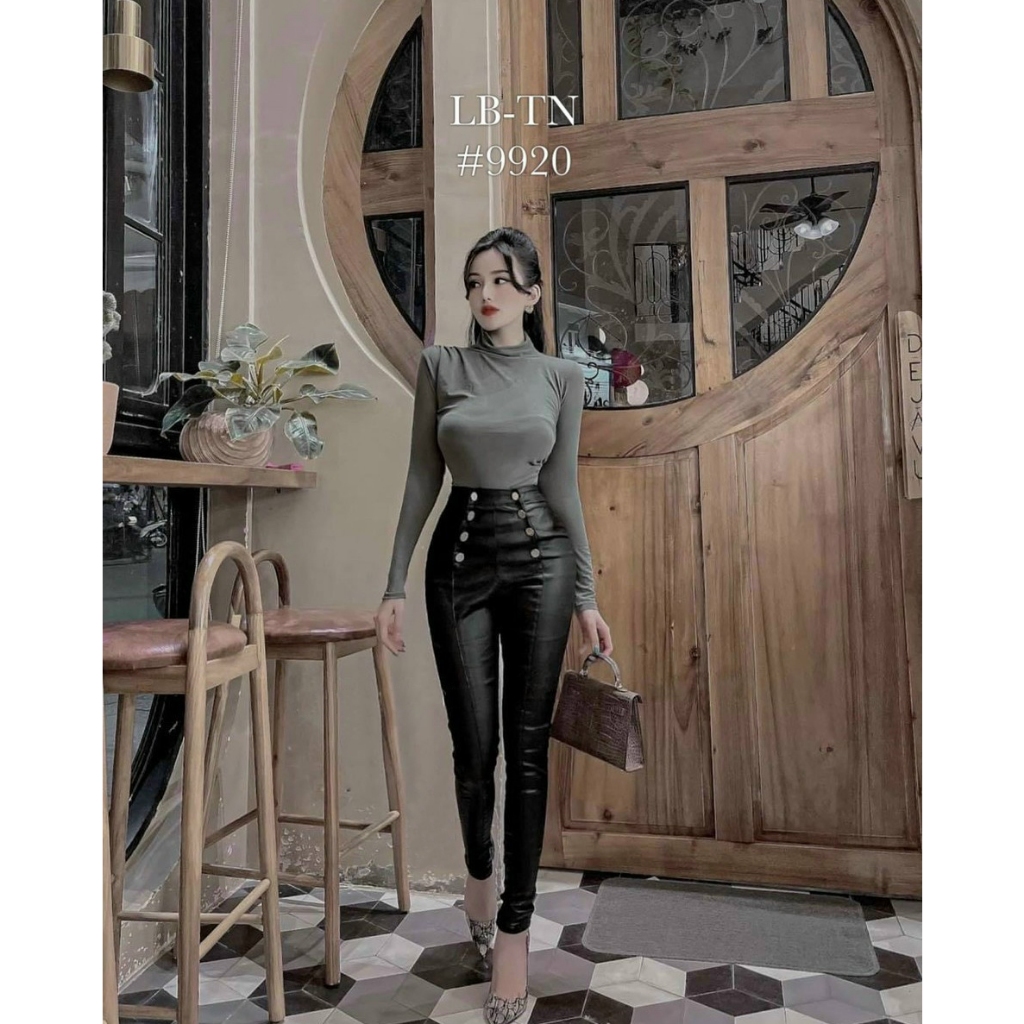 Quần da dáng dài cạp cao 2 hàng cúc Mã TLB#9920