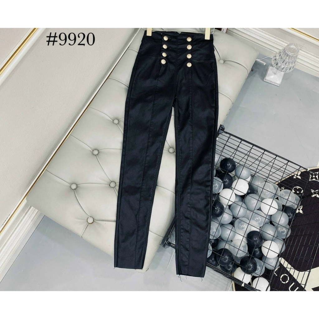 Quần da dáng dài cạp cao 2 hàng cúc Mã TLB#9920