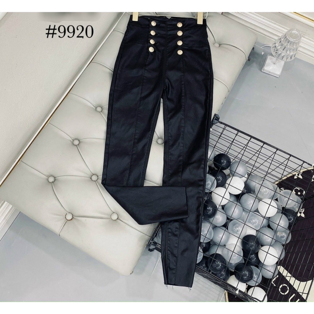 Quần da dáng dài cạp cao 2 hàng cúc Mã TLB#9920