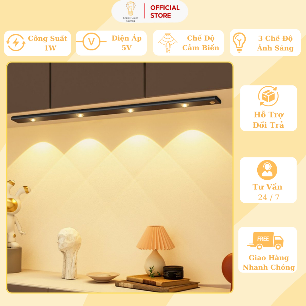 Ảnh Thanh Led Dán Tủ Energy Green Lighting Cảm Biến L1601 - (20-30-40cm) - Dán Tường - Hầm Cầu Thang 1