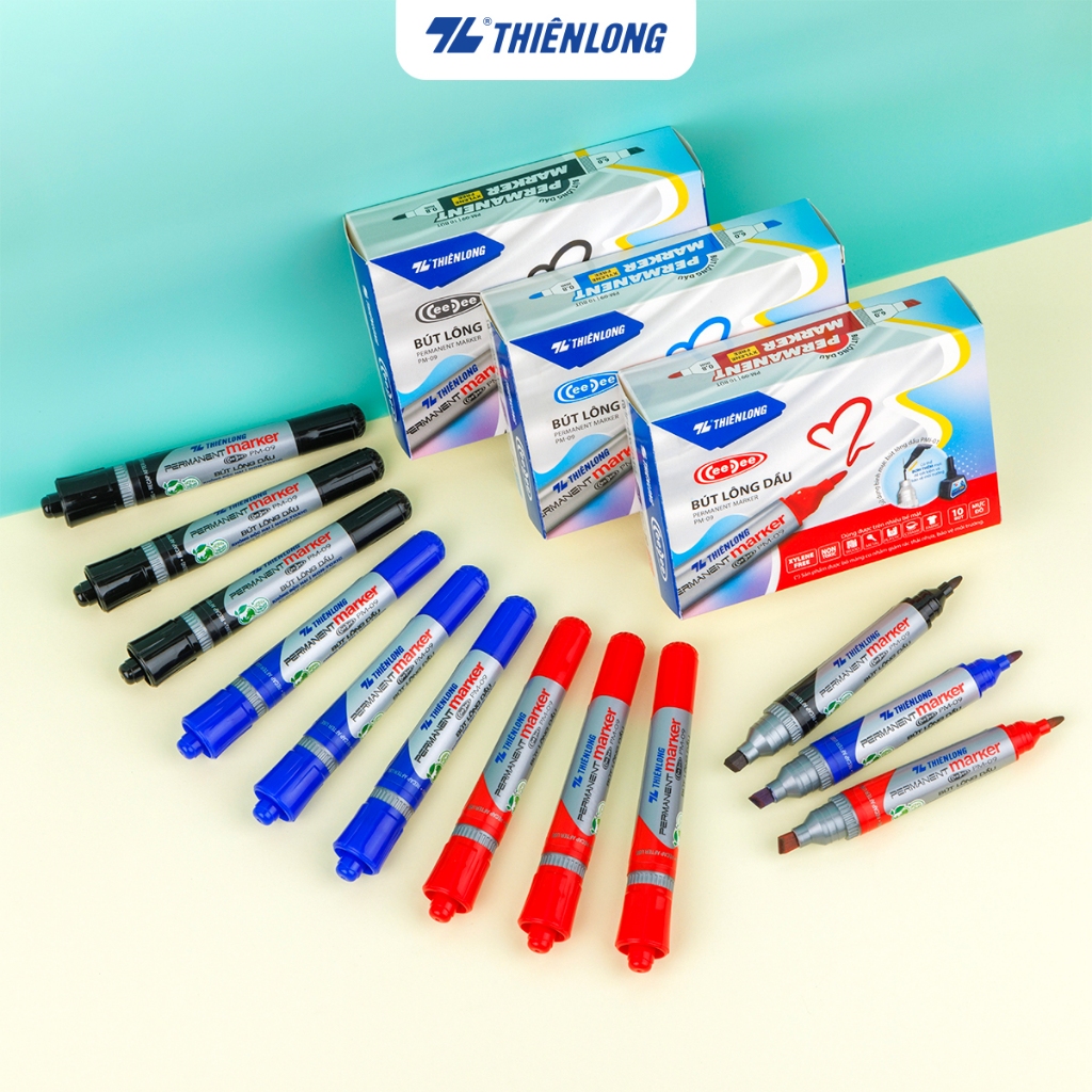 Ảnh Combo 5/10/20 Bút lông dầu 2 đầu bút Thiên Long PM-09, mực đạt tiêu chuẩn Châu Âu, bám dính tốt trên nhiều vật liệu 1