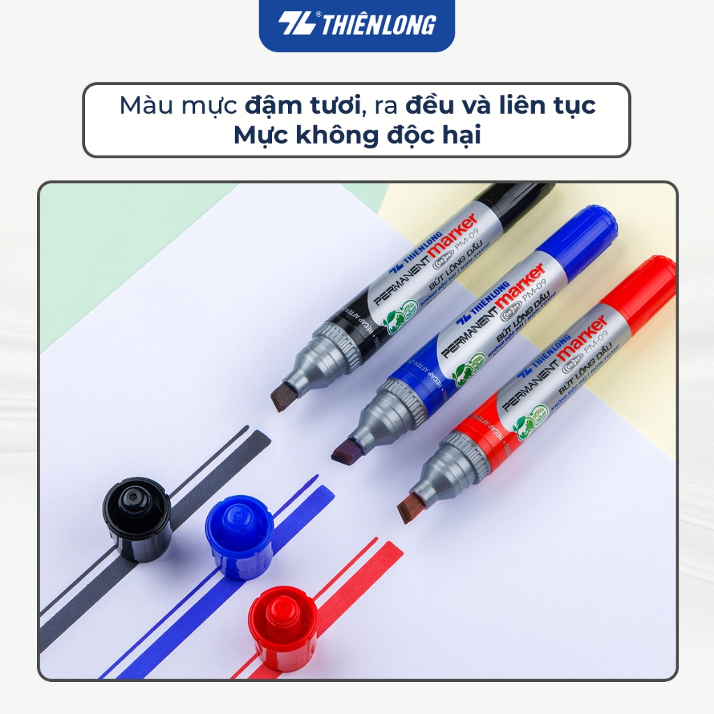 Ảnh Combo 5/10/20 Bút lông dầu 2 đầu bút Thiên Long PM-09, mực đạt tiêu chuẩn Châu Âu, bám dính tốt trên nhiều vật liệu 3