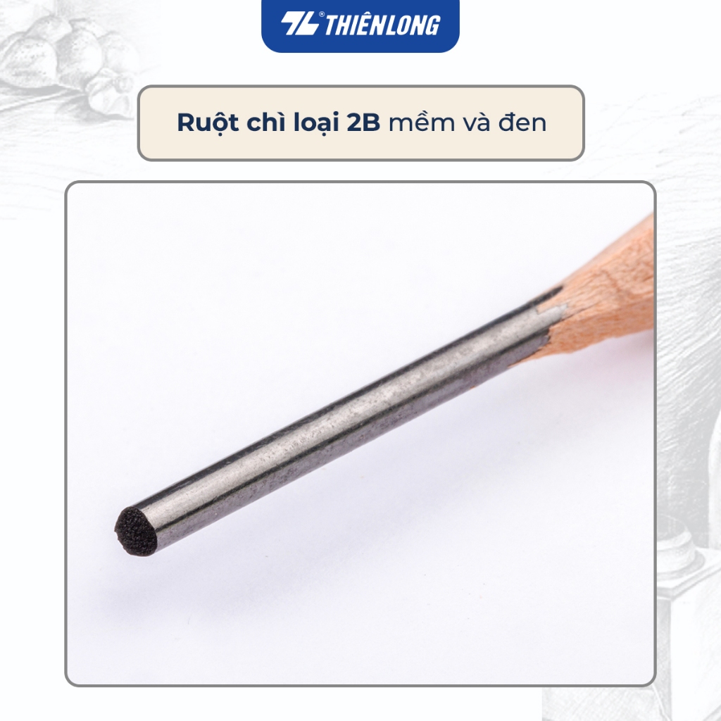 Ảnh Combo 5 Bút chì gỗ 2B Thiên Long, Viết chì chuốt nét đậm, đen, thân lục giác dành cho học sinh luyện viết chữ đẹp GP-018 4