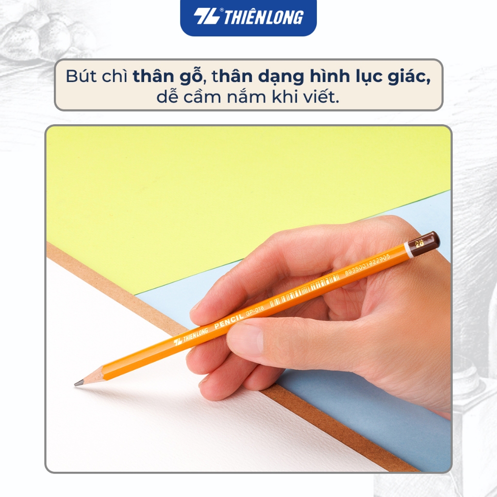 Ảnh Hộp 10 cây Bút chì gỗ lục giác Thiên Long GP-018- Độ cứng 2B- Thích hợp cho học sinh làm bài thi trắc nghiệm 2