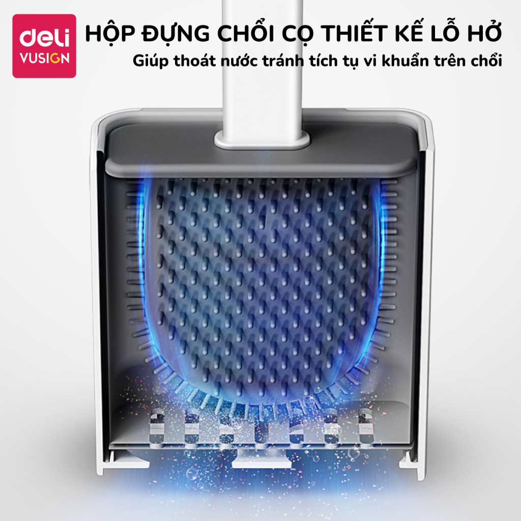 Cọ bồn cầu, chổi cọ toilet silicone Deli 2 dụng cụ kèm hộp có thể treo tường, cọ chà toilet nhà vệ sinh