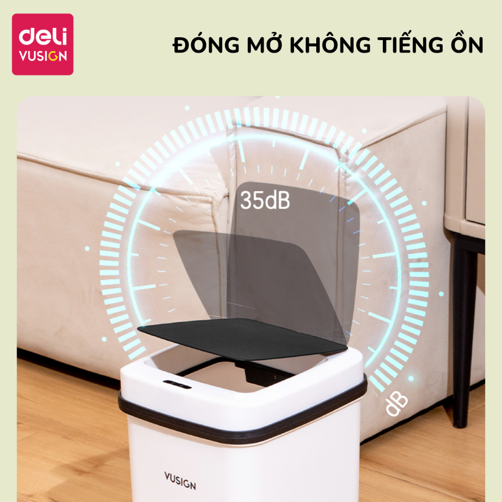 Thùng rác thông minh cảm biến tự đóng mở 15L Deli sọt rác gia đình dùng pin phù hợp cho phòng khách phòng bếp