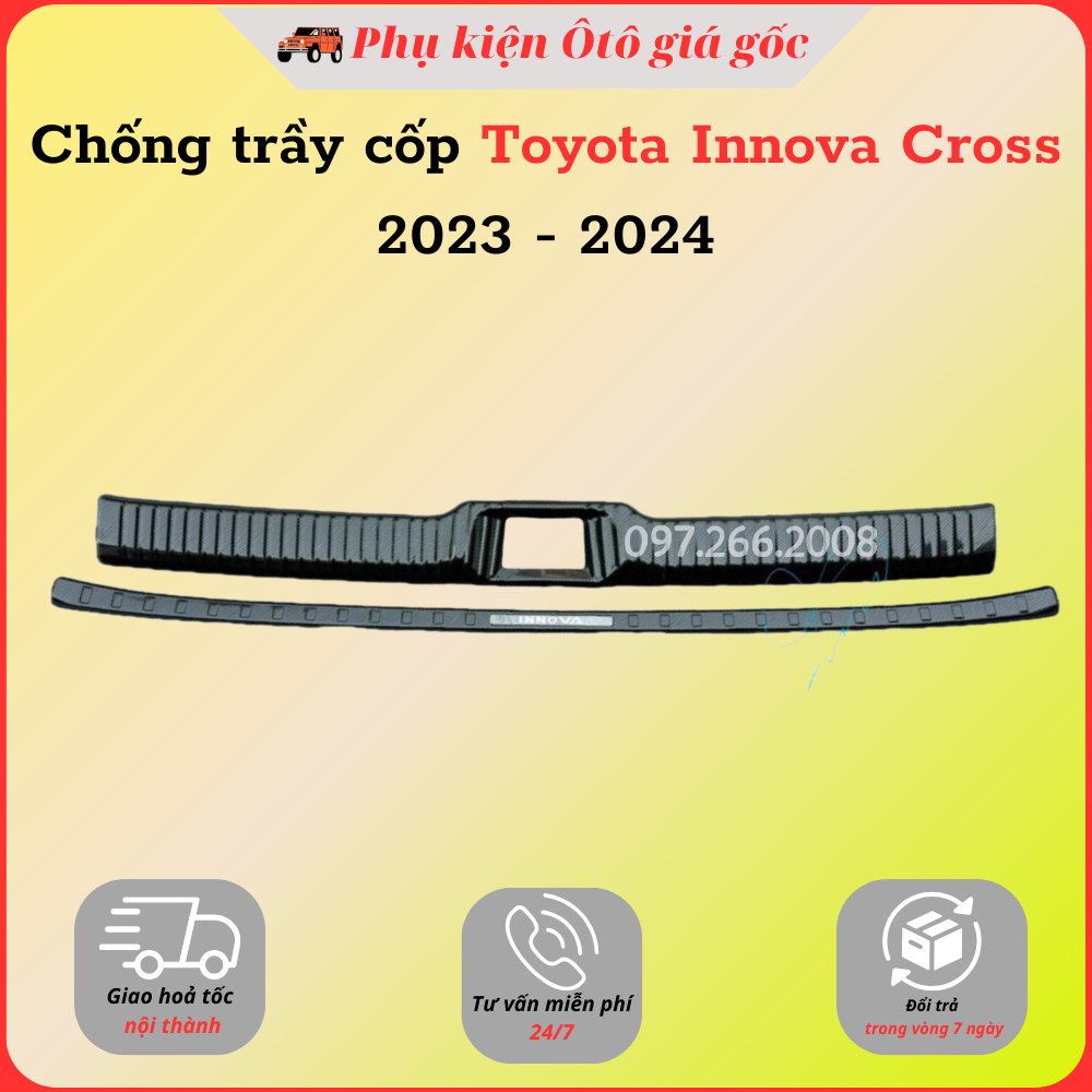 Ốp chống trầy cốp trong, ngoài xe Toyota Innova Cross 2023, 2024 vân ...