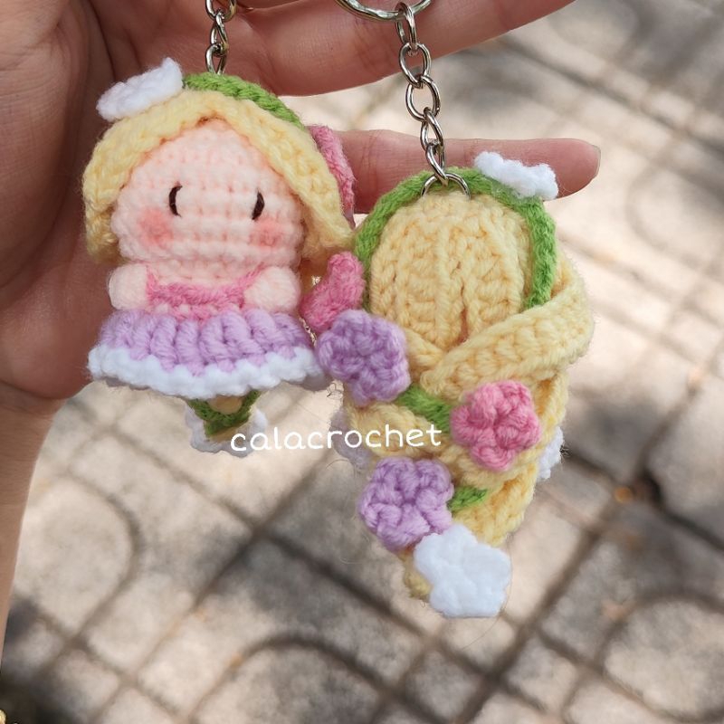 Móc khoá công chúa tóc mây Rapunzel mini bằng len handmade (ảnh thật ...