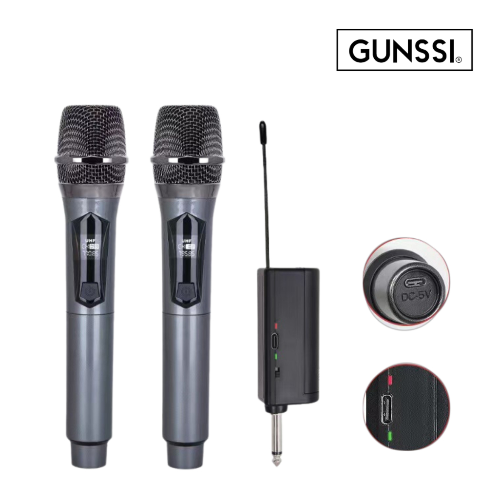 Bộ micro không dây hát karaoke Gunssi TTD- M12, Micro sạc pin Type C ...