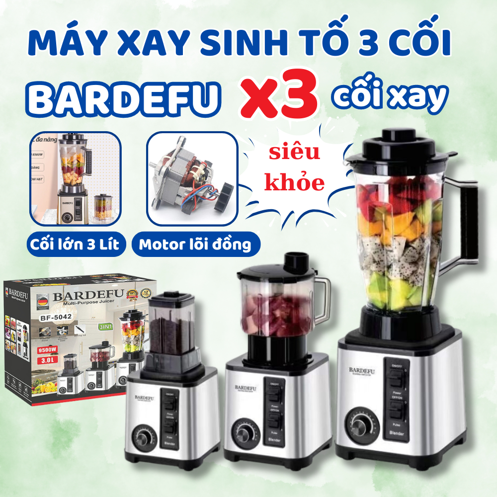 Product image Máy Xay Sinh Tố Công Nghiệp BARDEFU 3 Cối Xay, Máy Xay Đa Năng, Xay Thịt, Xay Hạt, Xay Ngũ Cốc Siêu Khỏe