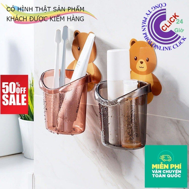 Cốc Gấu Dán Tường Đựng Kem, Bàn Chải Đánh Răng, Vật Dụng Tiện Lợi - Sắp Xếp Gọn Gàng