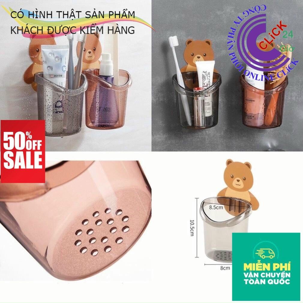 Cốc Gấu Dán Tường Đựng Kem, Bàn Chải Đánh Răng, Vật Dụng Tiện Lợi - Sắp Xếp Gọn Gàng