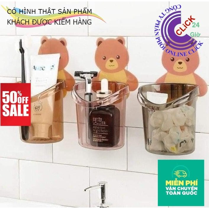 Cốc Gấu Dán Tường Đựng Kem, Bàn Chải Đánh Răng, Vật Dụng Tiện Lợi - Sắp Xếp Gọn Gàng