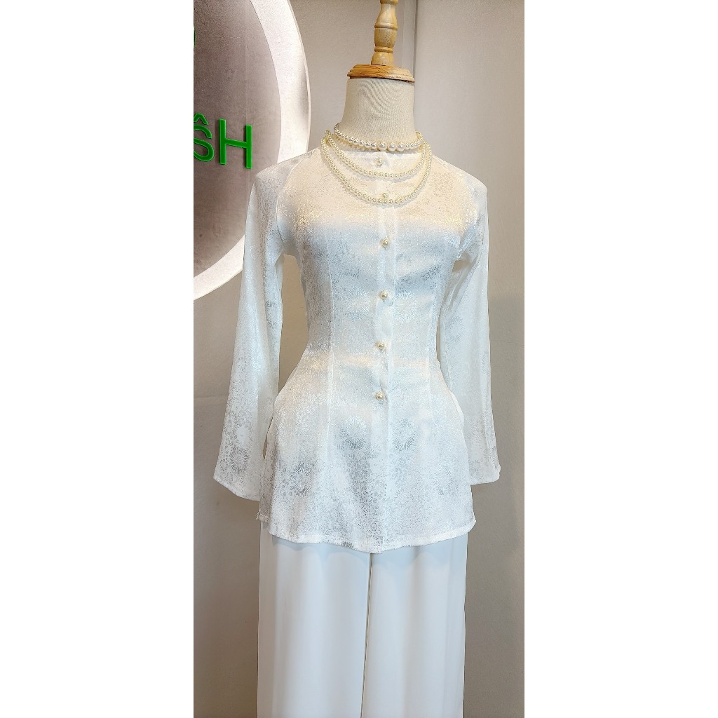 Hân Nguyễn Áo Bà Ba - B.A115 - ( ÁO LẺ ) Áo Bà Ba Gấm Hoa Cúc Cài Nút Tay Dài Cổ Tròn ( 7 màu )