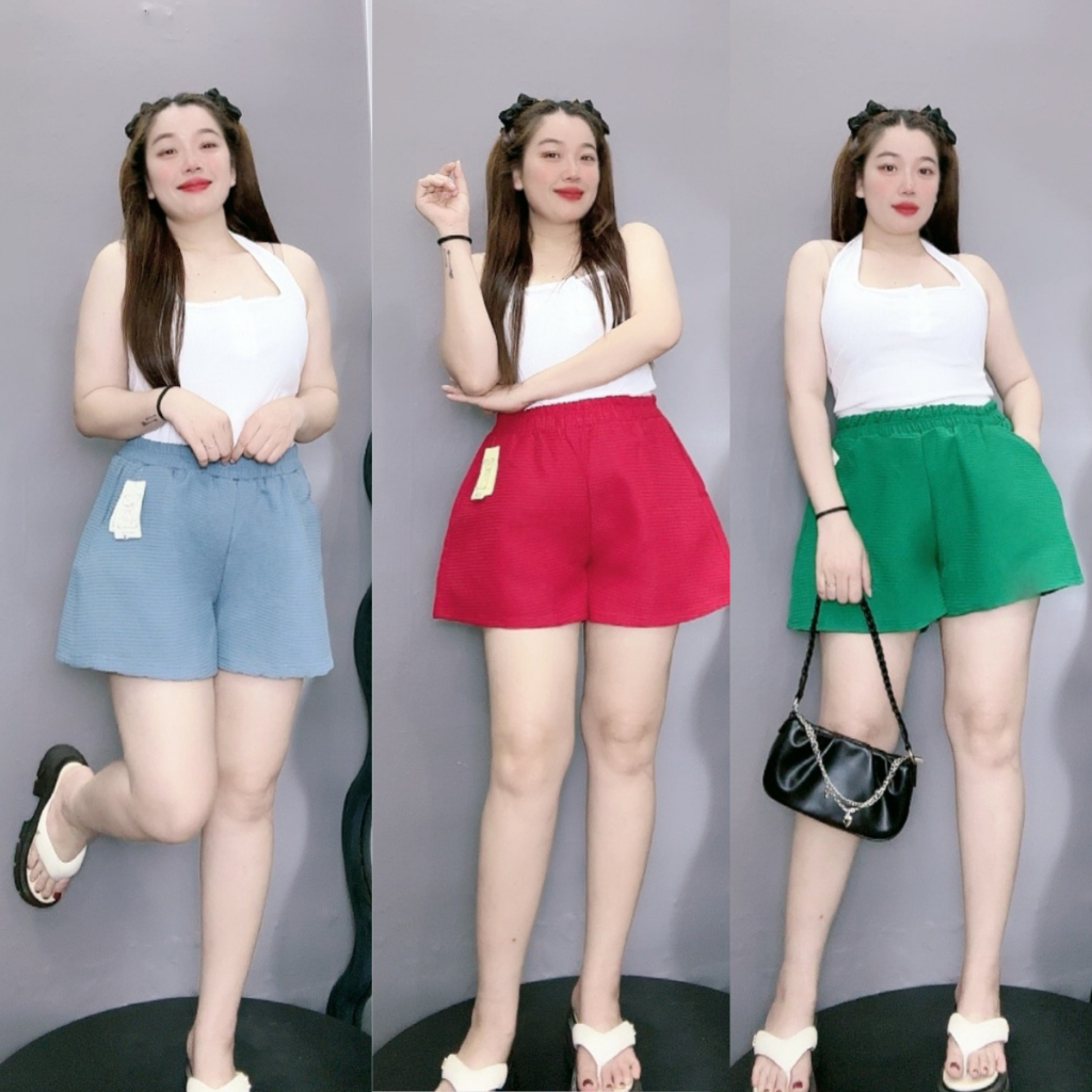Quần Short Bigsize Nữ Lưng Thun,Quần Đùi Big Size Chữ A Vải Xốp Họa Tiết Ô Vuông Mặc Mát Thoải Mái Q15