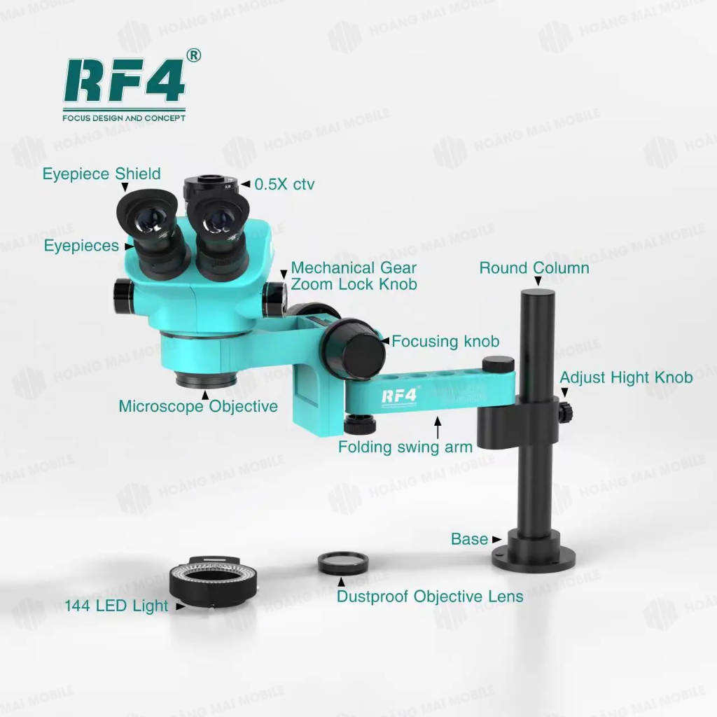 Kính hiển vi 3 mắt RF4 RF-7050PRO-F019 độ phóng đại 7X-50X kèm đèn, thị kính WF10X/22mm