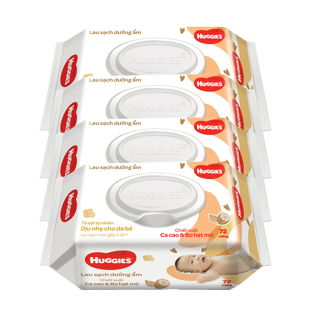 Ảnh Combo 4 gói Khăn ướt Huggies chiết xuất Cao cao và Bơ hạt mỡ (72 miếng/gói) 1