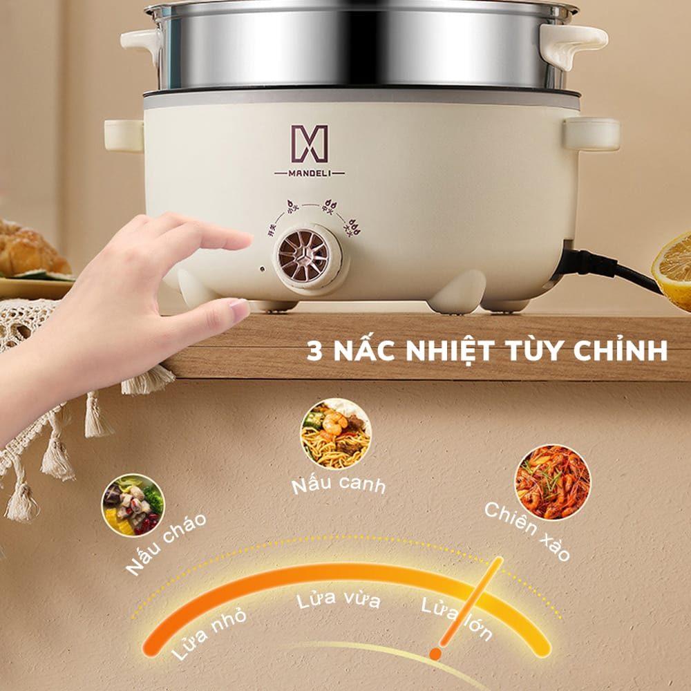 Nồi Lẩu Điện MADELI Đa Năng 28cm Công Suất 1000W Kèm Xửng Hấp Inox Dung Tích 4L ĐA ZI NĂNG - ảnh 3