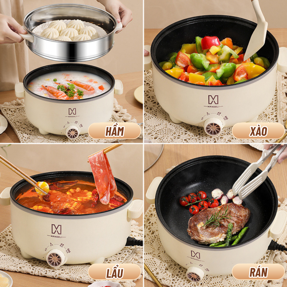 Nồi Lẩu Điện MADELI Đa Năng 28cm Công Suất 1000W Kèm Xửng Hấp Inox Dung Tích 4L ĐA ZI NĂNG - ảnh 6