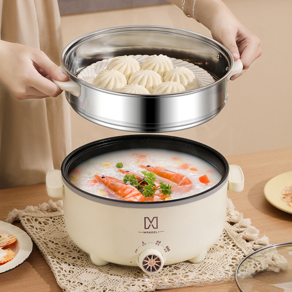 Nồi Lẩu Điện MADELI Đa Năng 28cm Công Suất 1000W Kèm Xửng Hấp Inox Dung Tích 4L ĐA ZI NĂNG - ảnh 8