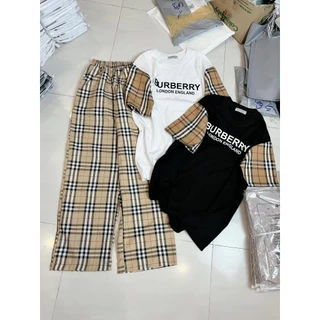 Sét áo thun tay kẻ chữ Bắp Bơ in ngực + quần kẻ Bắp Bơ dài