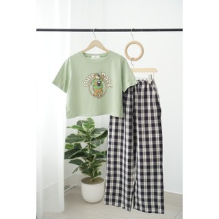 Set Đồ Bộ Dài Áo Croptop, Quần Dài Lưng Thun Mặc Nhà, Đi Chơi Thời Trang