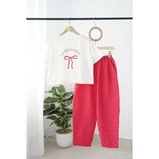 Set Đồ Bộ Dài Áo Croptop, Quần Dài Lưng Thun Mặc Nhà, Đi Chơi Thời Trang