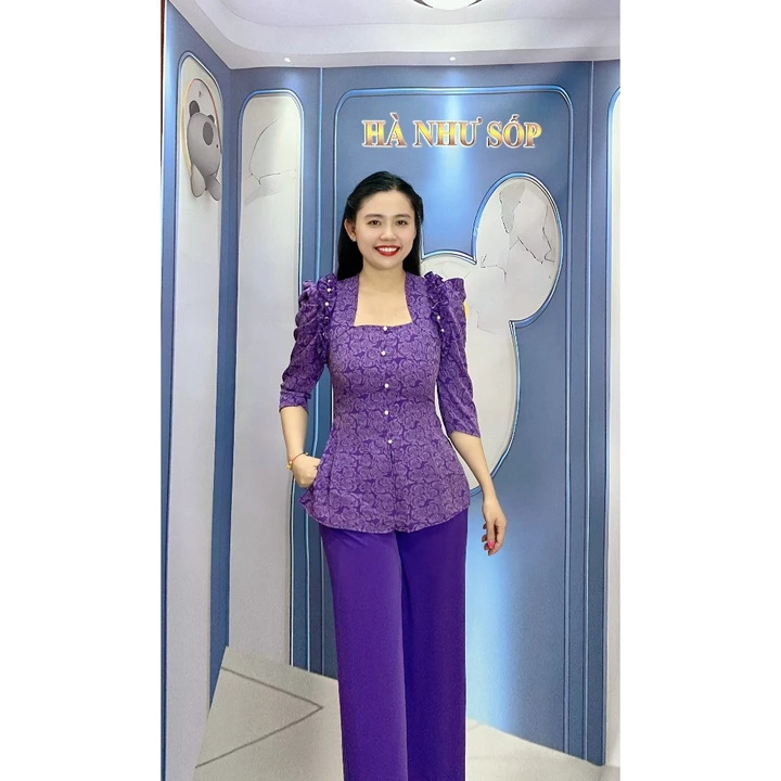 Áo Bà Ba cổ vuông Vay nhún kèm quần lụa ống rộng có túi, vải lụa mềm mịn (size: 45-70kg) - ÁO BÀ BA HÀ NHƯ