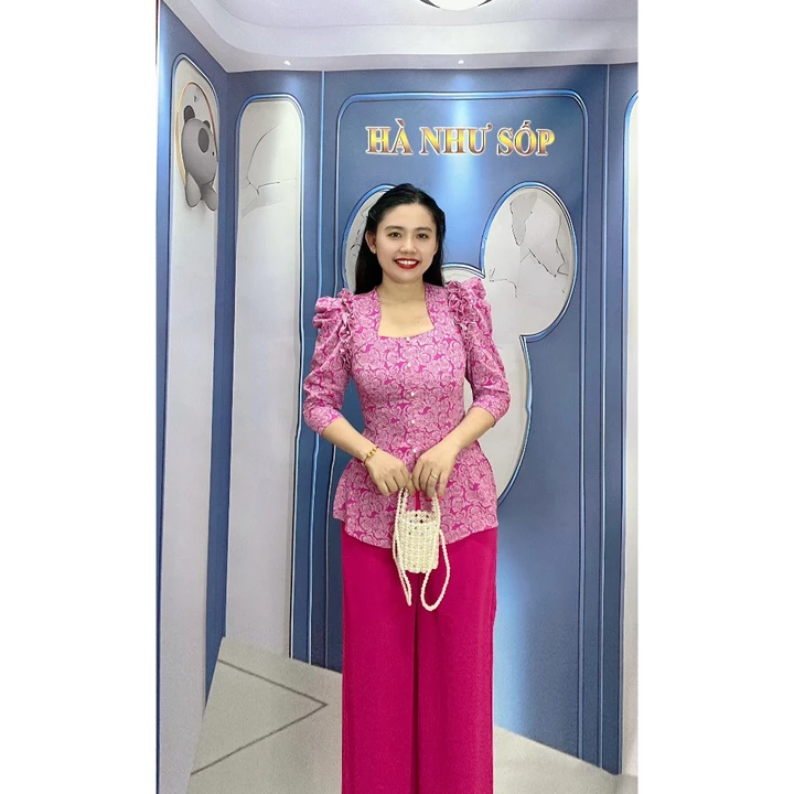 Áo Bà Ba cổ vuông Vay nhún kèm quần lụa ống rộng có túi, vải lụa mềm mịn (size: 45-70kg) - ÁO BÀ BA HÀ NHƯ