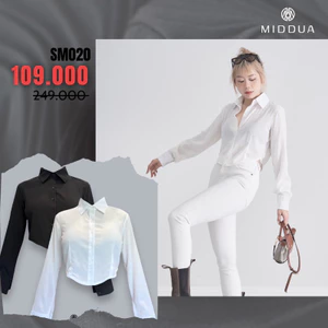 MIDDUA - SM020 Sơmi lụa vạt bầu crop