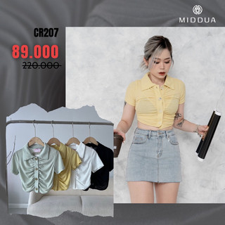 MIDDUA -CR207 Croptop cổ bẻ nhíu trước ngực