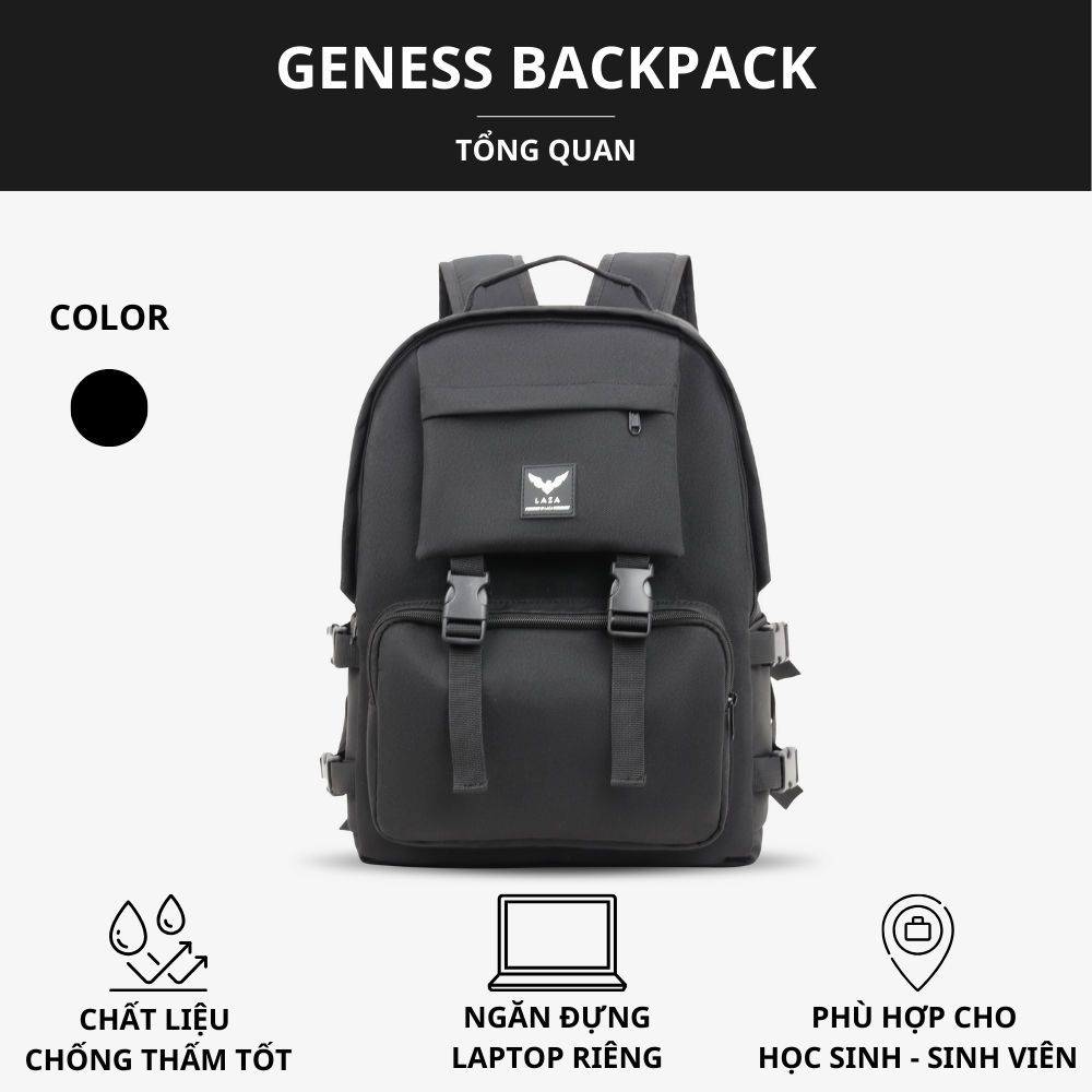 Ảnh Balo laptop nam nữ LAZA Geness Backpack 468 chất liệu chống thấm nước, đựng được laptop 15.6inch 2