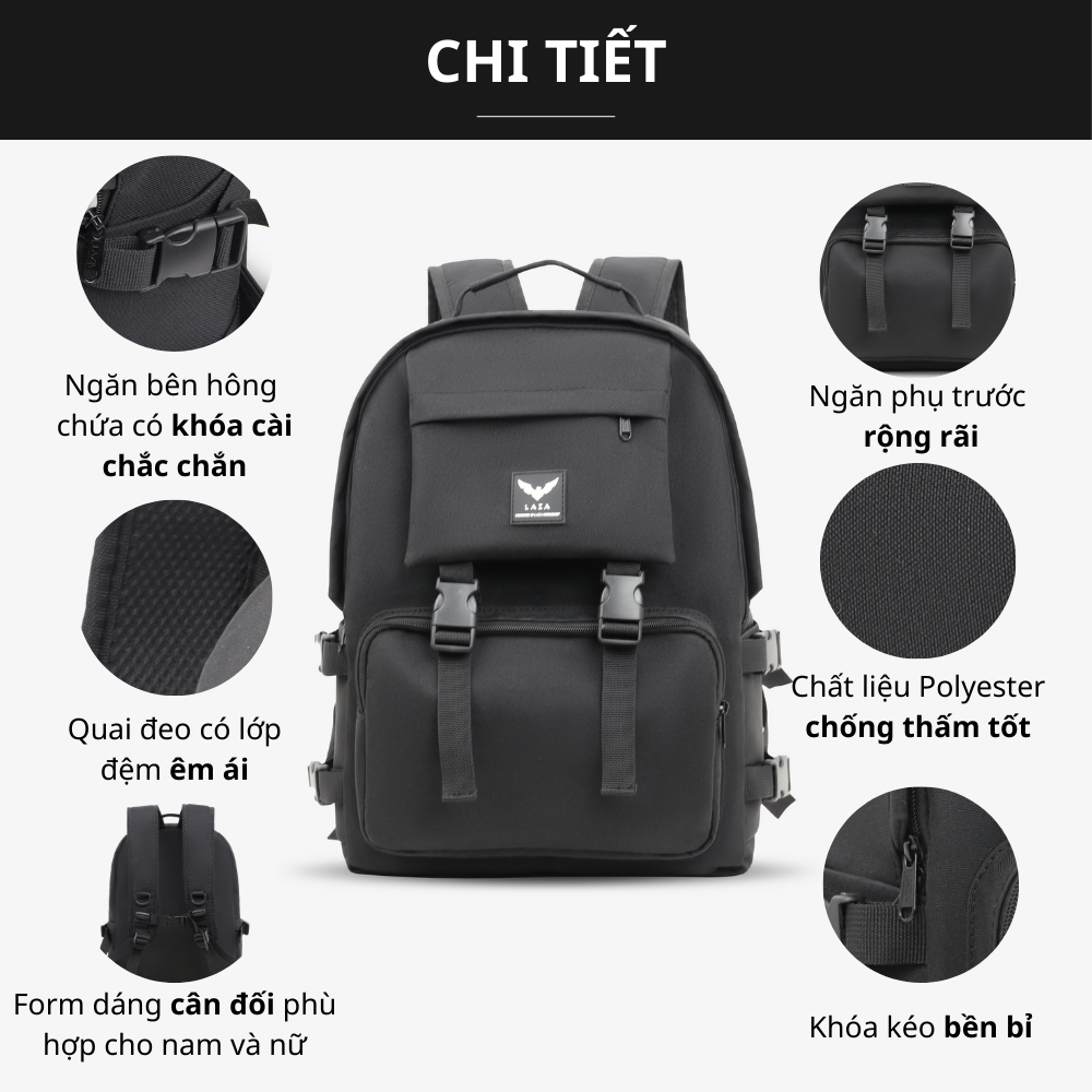 Ảnh Balo laptop nam nữ LAZA Geness Backpack 468 chất liệu chống thấm nước, đựng được laptop 15.6inch 4
