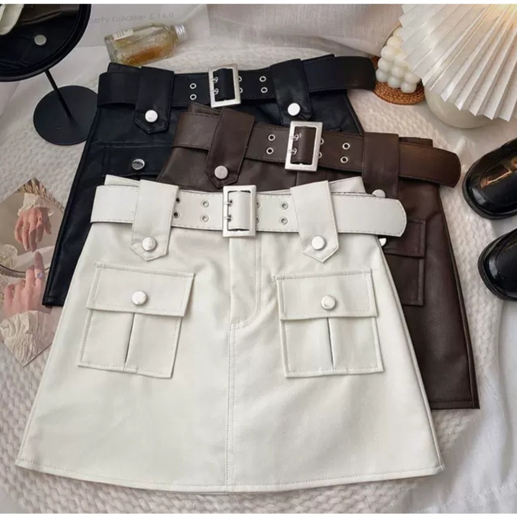 Chân váy da Loại 1, 3 màu, dáng A, 2 Lớp, bên trong lót vải. Mã TLB#1001