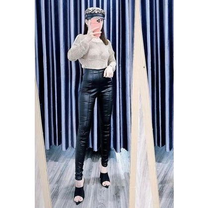 Quần da dáng dài, loại 1, 5 size cạp cao dáng trơn, Mẫu đơn giản.