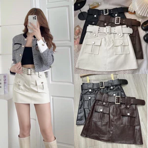 Chân váy da Loại 1, 3 màu, dáng A, 2 Lớp, bên trong lót vải. Mã TLB#1001