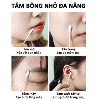 Hộp 500 Tăm Bông Lấy Ráy Tai Cotton 2 Đầu Thân Gỗ An Toàn Vệ Sinh, Tăm Bông Ngoáy Tai Tiệt Trùng 88475