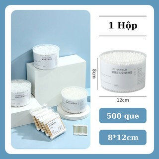 Hộp 500 Tăm Bông Lấy Ráy Tai Cotton 2 Đầu Thân Gỗ An Toàn Vệ Sinh, Tăm Bông Ngoáy Tai Tiệt Trùng 88475