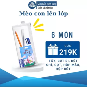 Combo Mèo con lên lớp Túi Đựng Bút, Bút Mực Nước, Bút Chì, Hộp Màu, Tẩy, Gọt Bút Chì