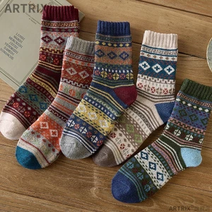 Vớ tất len dài nam nữ cổ cao retro họa tiết thổ cẩm phong cách vintage thời trang thu đông phong cách Hàn Quốc