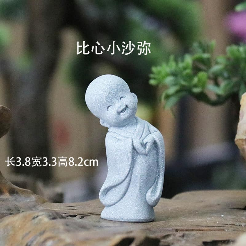 Tượng chú tiểu cười đá cao cấp - decor trưng bày, terrarium