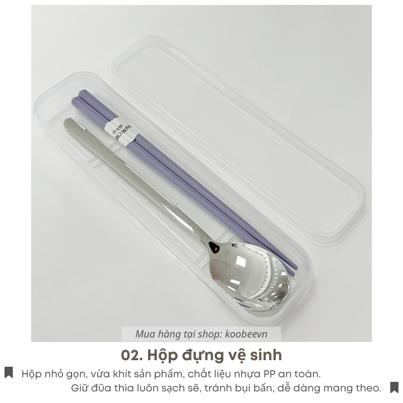 Bộ Đũa Thìa/Muỗng Inox Có Hộp Đựng KOOBEE Dành Cho Cá Nhân, Học Sinh, Văn Phòng | 075