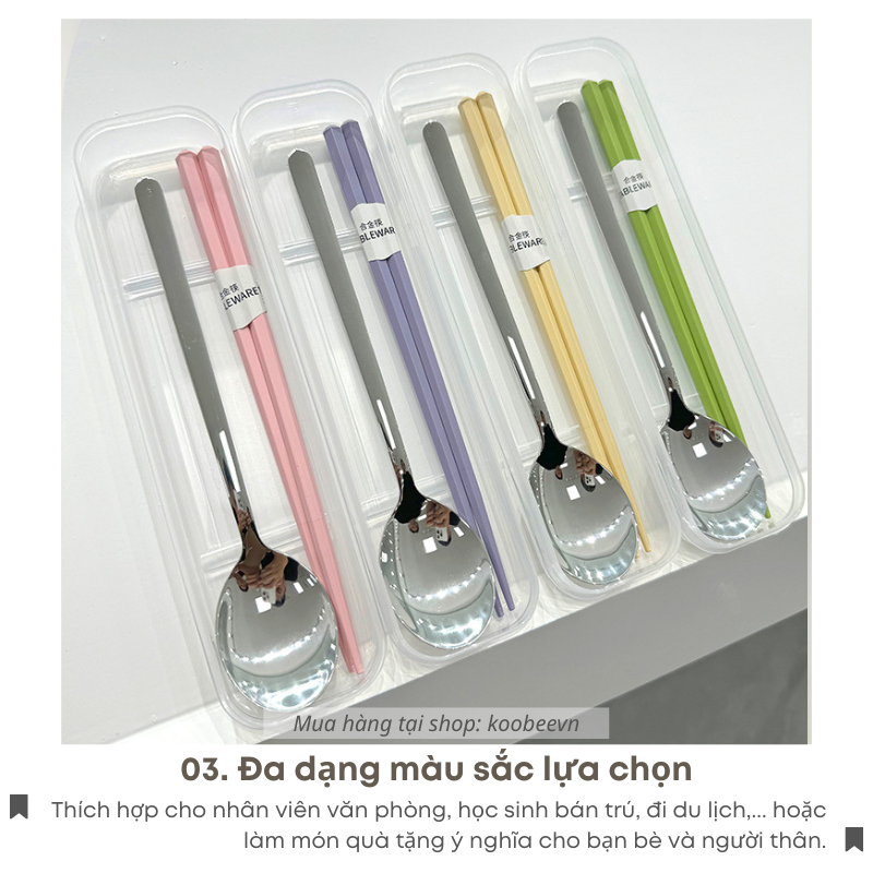 Bộ Đũa Thìa/Muỗng Inox Có Hộp Đựng KOOBEE Dành Cho Cá Nhân, Học Sinh, Văn Phòng | 075